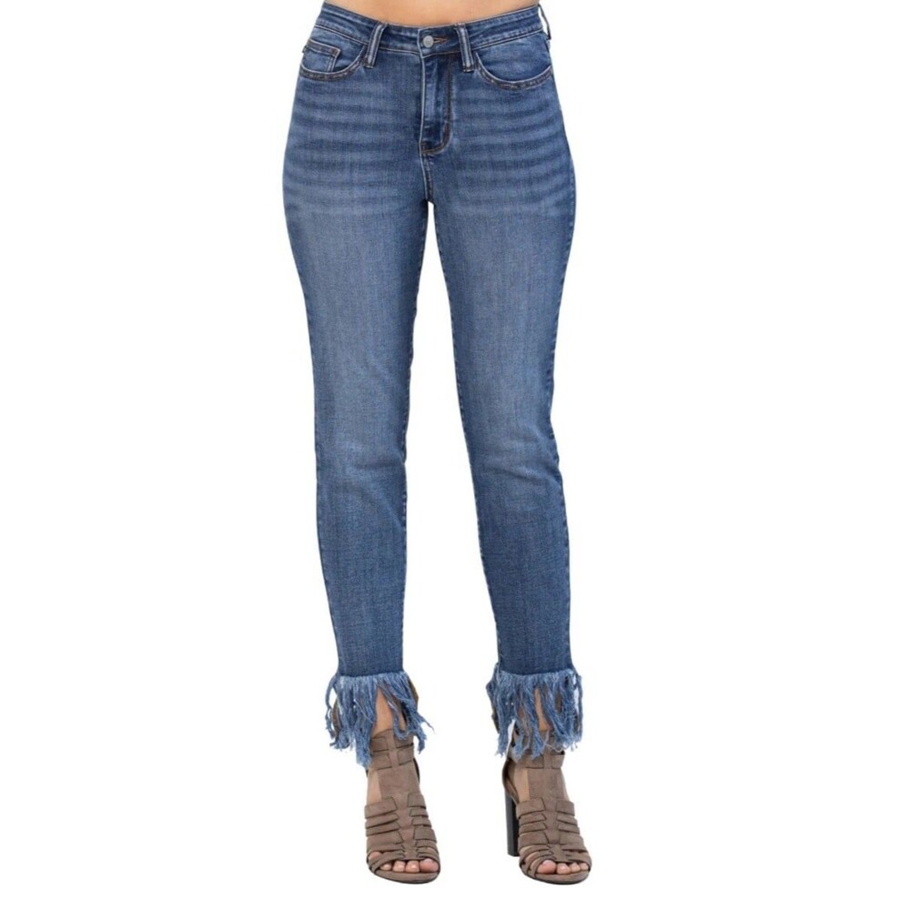 Judy Blue High Rise Relaxed Fit Frayed Hem Jeans 11/30